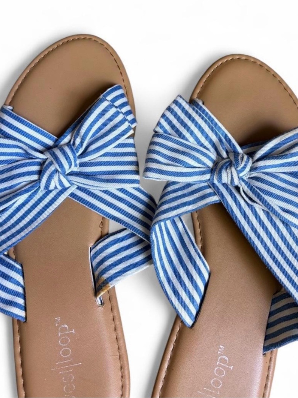 West Loop Blue + White Striped Bow Slide Sandals - Women’s size 7/8 (medium)